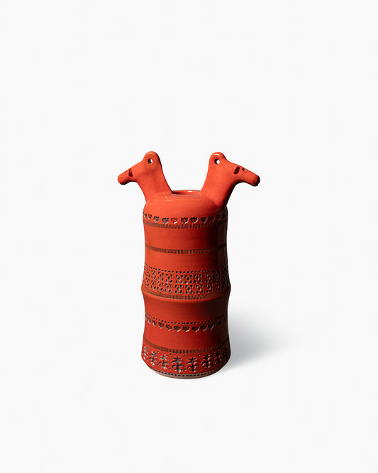 Vase with horse figures.
